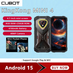 Cubot KingKong MINI 4 Rugged Smartphone 4.7" Android 15, Up to 20GB RAM + 256GB ROM, 48MP Camera, 4700mAh, NFC, IP68/IP69K, Mini Cellphone