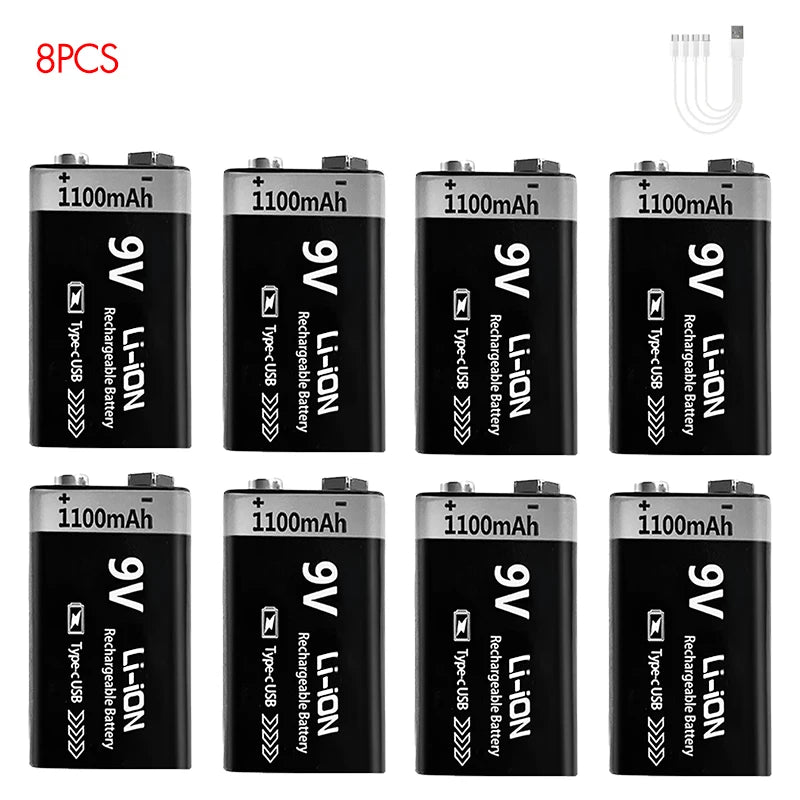 MATOV 9V 1100mAh USB Rechargeable Li-ion Battery – Type-C Charging | Long-Lasting Power for RC, Multimeters, Alarms & More
