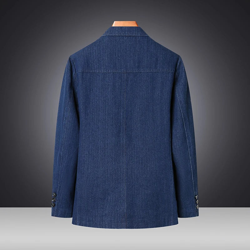 Men’s Solid Denim Jacket – Vintage Casual Slim Fit Cotton Blazer