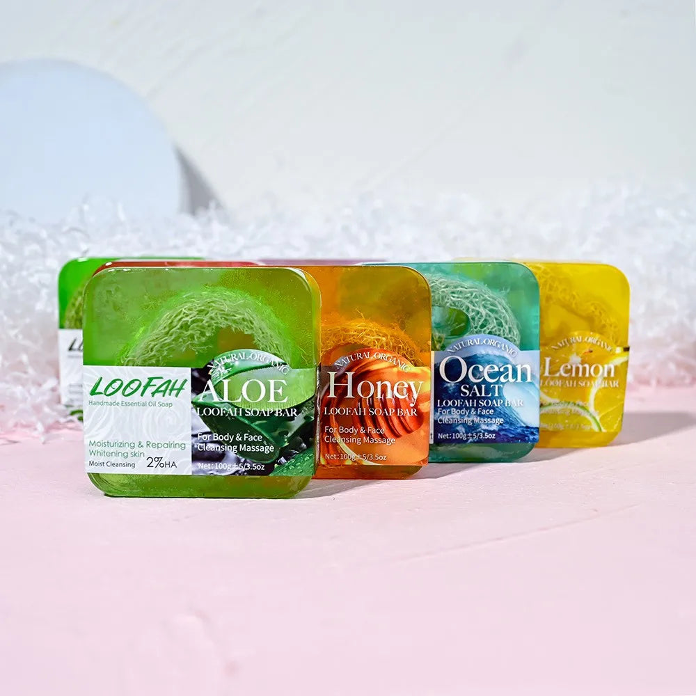 Facial Honey Loofah Soap – Acne Treatment, Tea Tree & Lemon, Rose Whitening, Handmade Eco-Friendly Sponge Soap