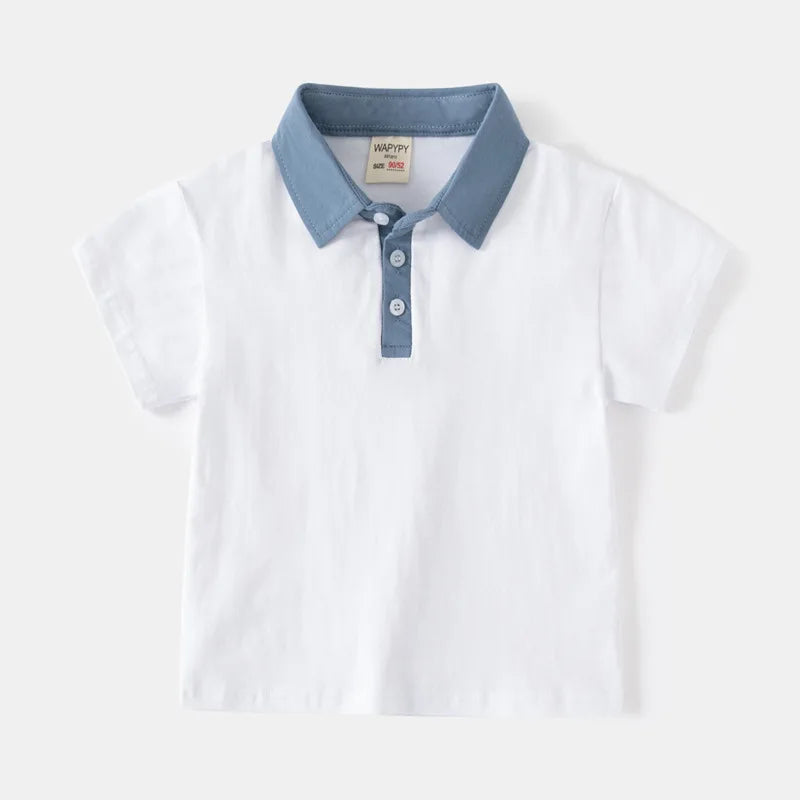 Fashion Kids Boys Polo Shirt – Luxury Stand Collar Summer Tee, Soft Breathable Cotton