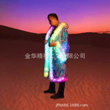 Men’s Faux Fur Long Coat with Sequins Hood – Fluffy Warm Winter Jacket for Party, Cosplay & Stage thumbnail 5