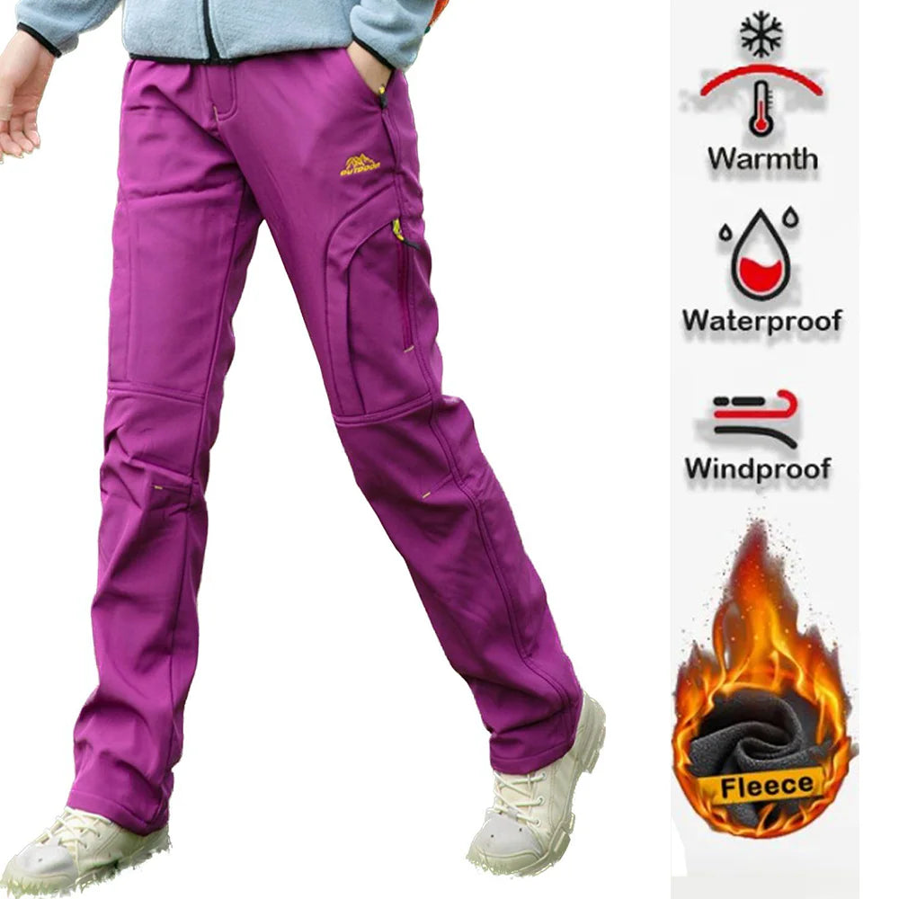 Thick Warm Fleece Hiking Pants for Women – Winter Waterproof & Windproof Outdoor Pants