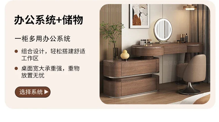 Luxury Modern Bedroom Dressing Table with Mirror, Makeup Stool, and Storage Drawers