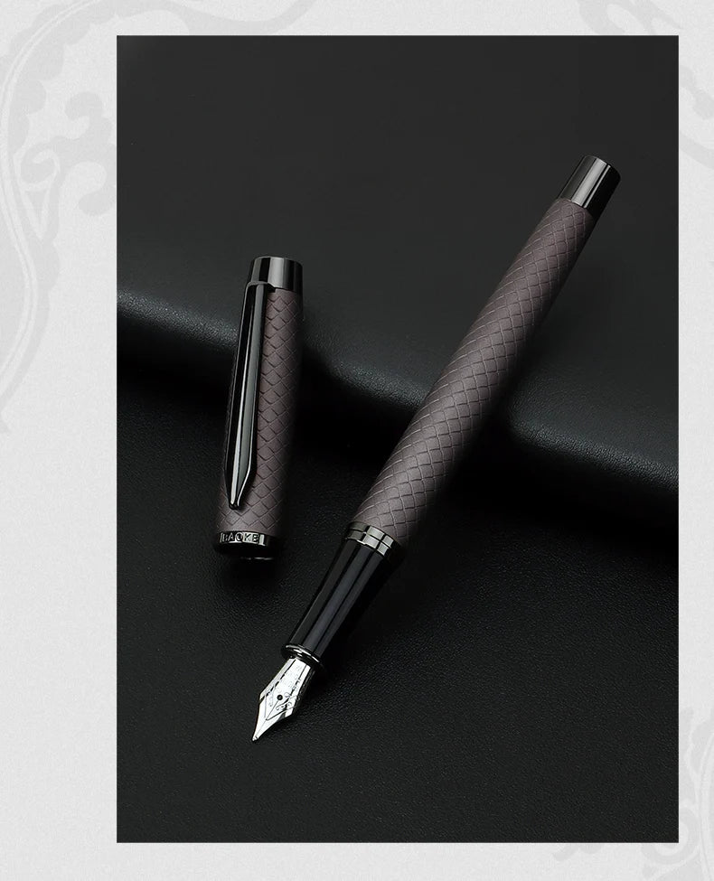 BAOKE T18/T19/T20 Black & Grey Fountain Pen Gift Set with Ink Bottle and 6 Cartridges – Stainless Steel Nib Metal Office Pen