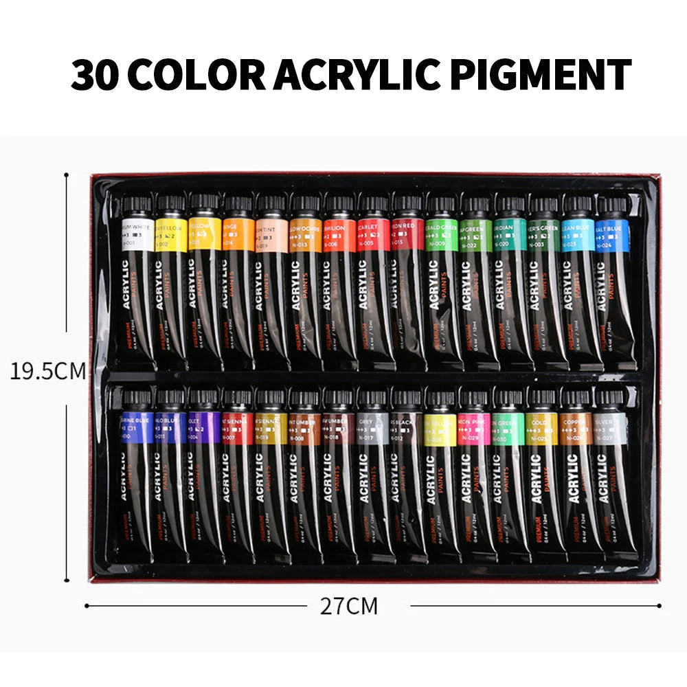 30 Color Acrylic Pigment Aluminum Tube Set – DIY Art Painting & Graffiti Paint Kit