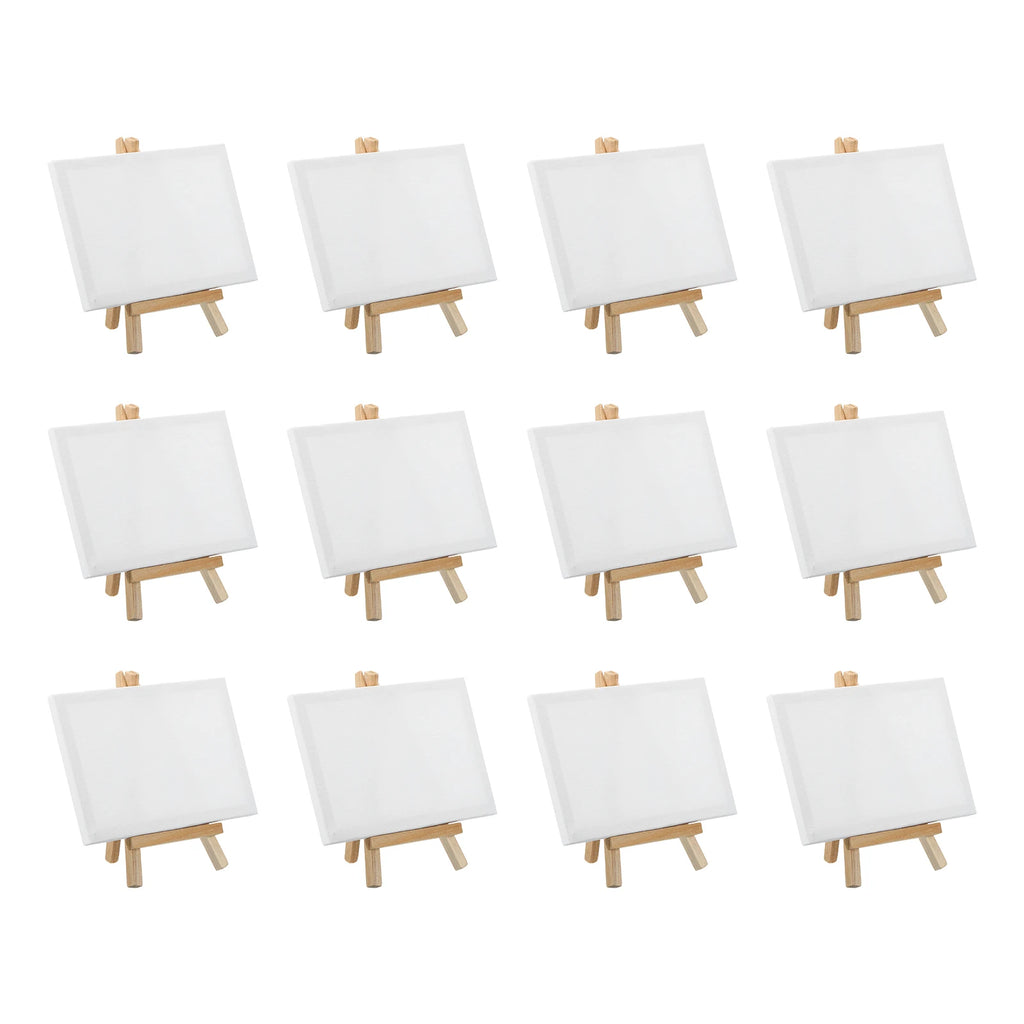 12/24Pcs Mini Canvas Board and Wood Easel Set