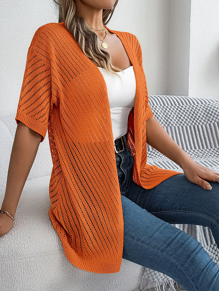Casual Hollow Out Knitted Short Sleeve Cardigan for Women