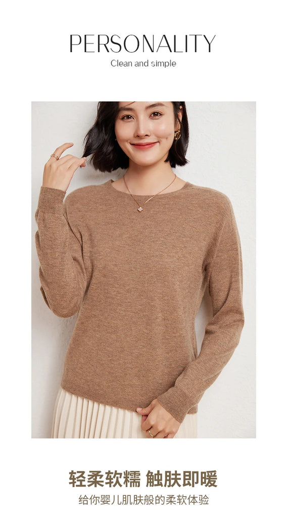 WinvyNee Women's 100% Wool Ribbed Crew Neck Sweater – Slim Fit Winter Knit Pullover
