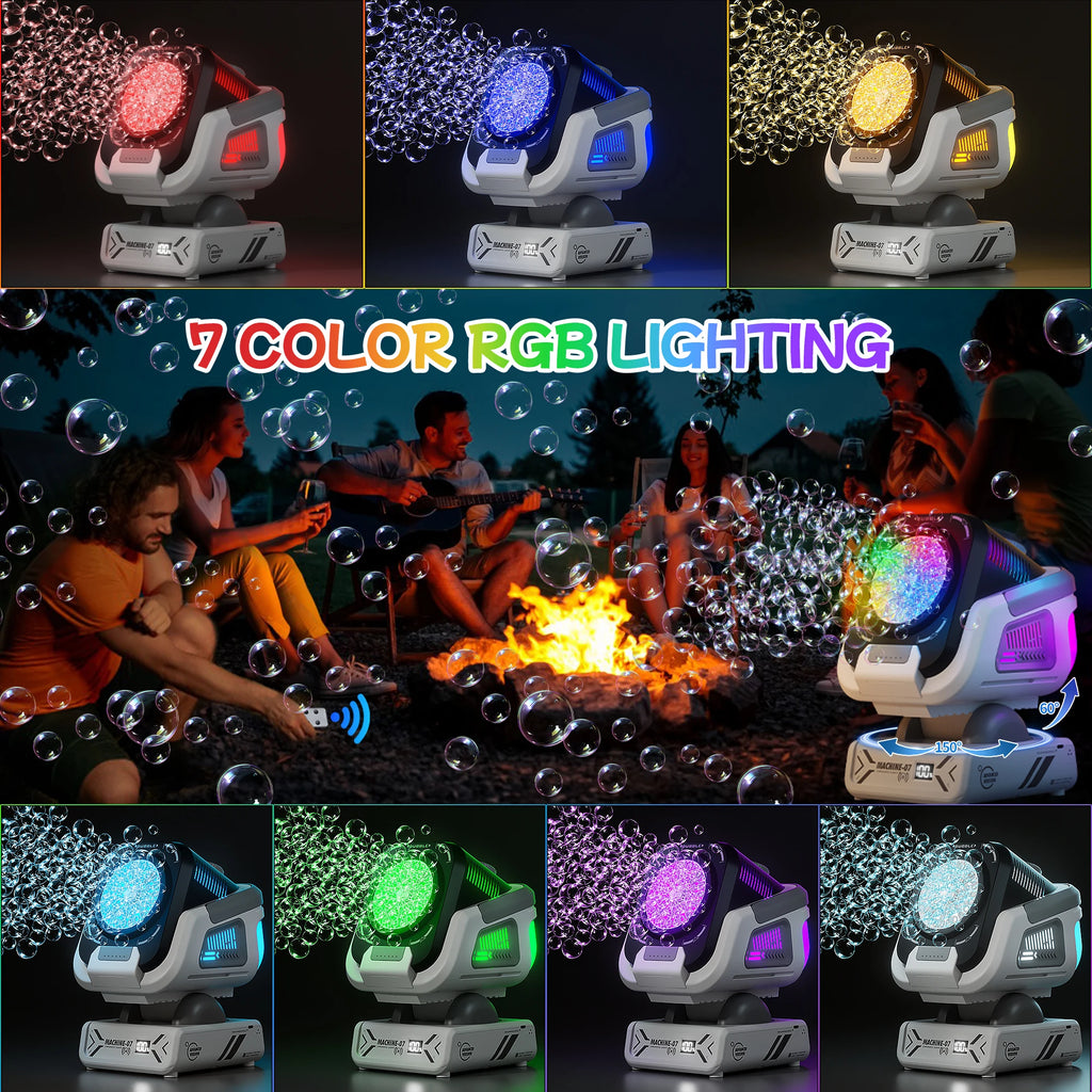 2025 Upgraded Bubble Machine with Remote Control, Automatic Rotation, RGB Lights, Rechargeable 1800mAh Battery, Type-C Charging – Kids & Party Fun