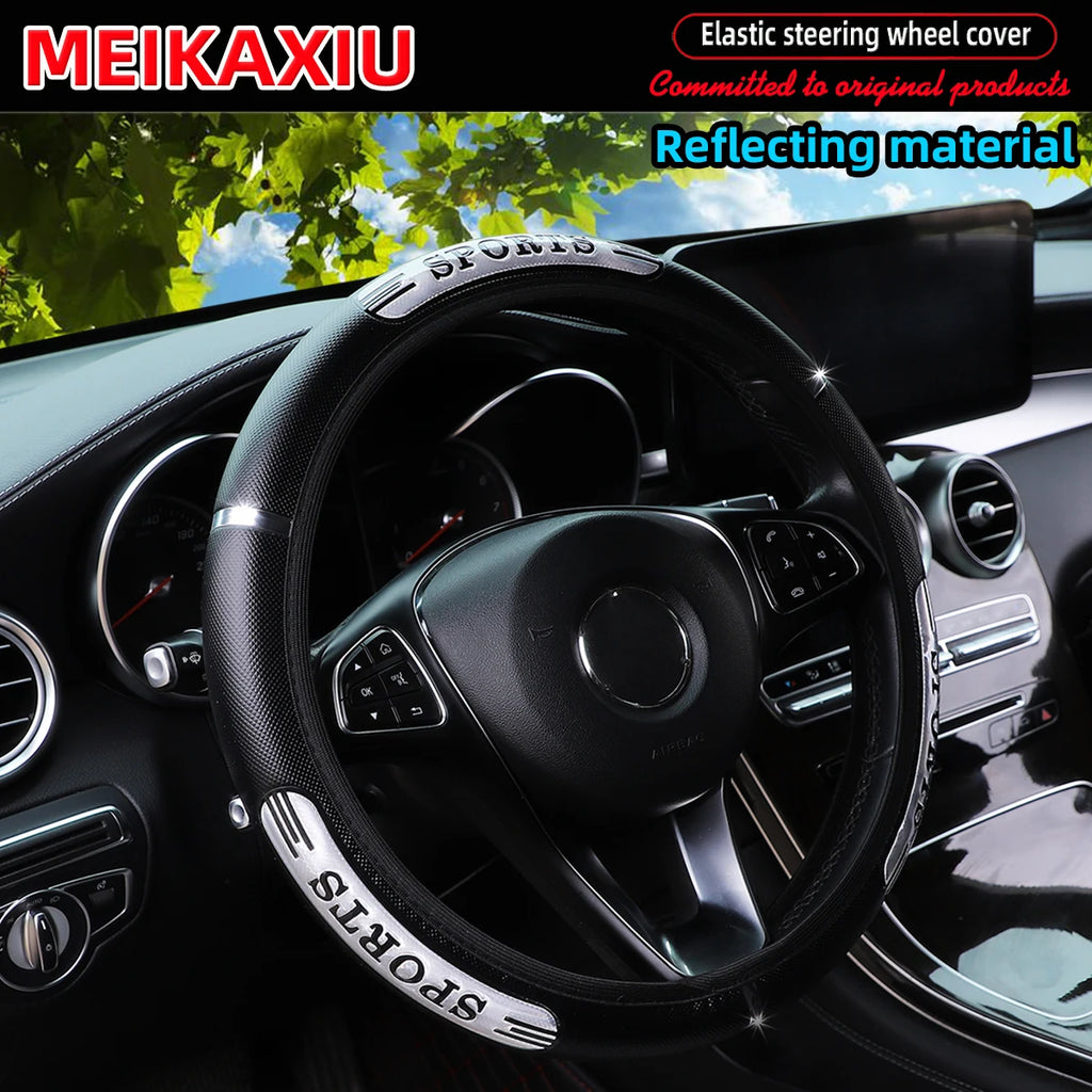 MEIKAXIU Reflective Dynamic Imitation Metal Strip Car Steering Wheel Cover – No Inner Ring Design