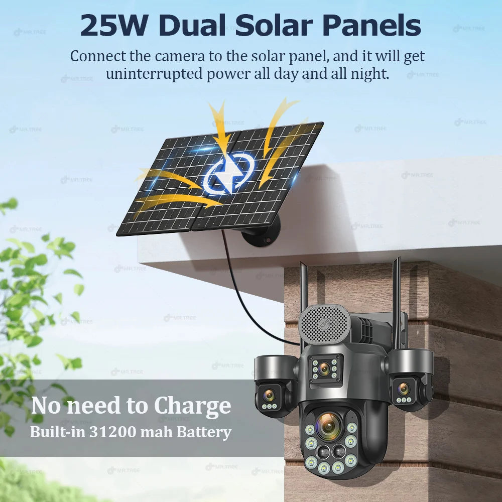 20MP 4-Lens Solar 4G Outdoor Security Camera with 60X Optical Zoom & Auto Tracking