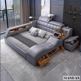 MANBAS Luxury King Size Genuine Leather Smart Bed with Massage, Storage, USB & Projector thumbnail 16