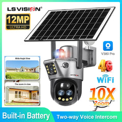 LS VISION Dual Screen Solar Camera 10X Zoom Outdoor WIFI/4G PTZ CCTV with Light Alarm