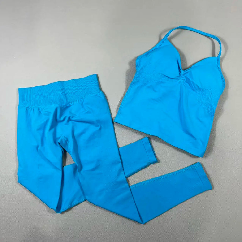 Women’s Seamless Yoga Gym Set – Backless Tank Top & High Waist Scrunch Shorts (2PCS)