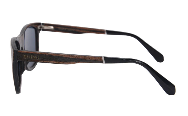 SHINU Handmade Natural Wood Polarized Sunglasses – Ebony, Zebra & Red Sandalwood UV400 Rectangle Frame for Men & Women