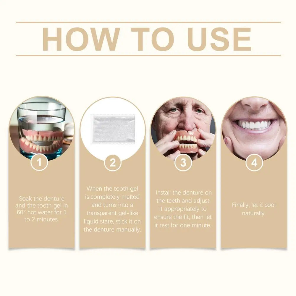 Full Denture Fake Teeth Set with Silicone Upper & Lower Veneers – Natural Fit Smile Kit with Adhesive Gel