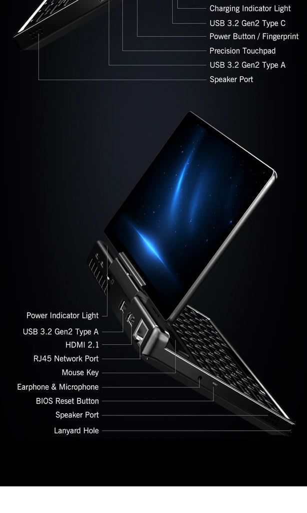 GPD MicroPC 2 Handheld Mini Laptop 7" Touch Screen 16GB RAM 512GB SSD Windows 11