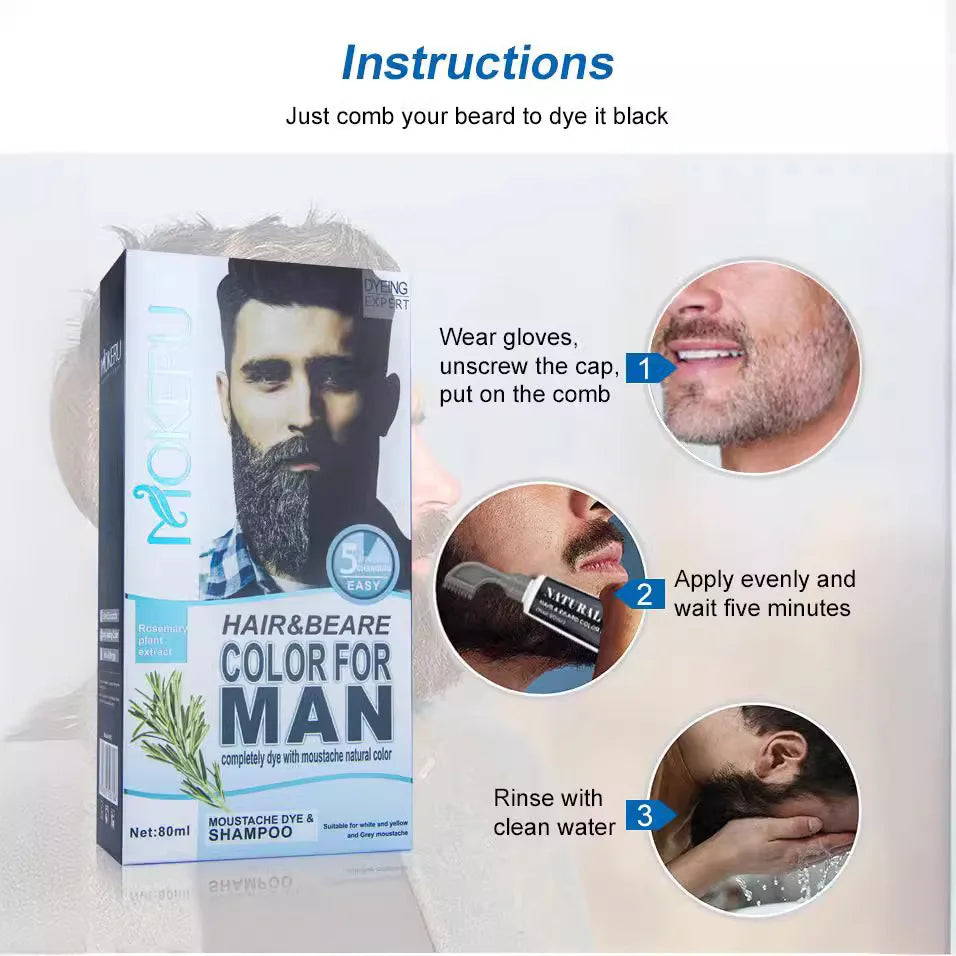 2 Minutes Black Beard Dye Cream with Comb 80ml – Natural Plant-Based Instant Beard & Hair Dye