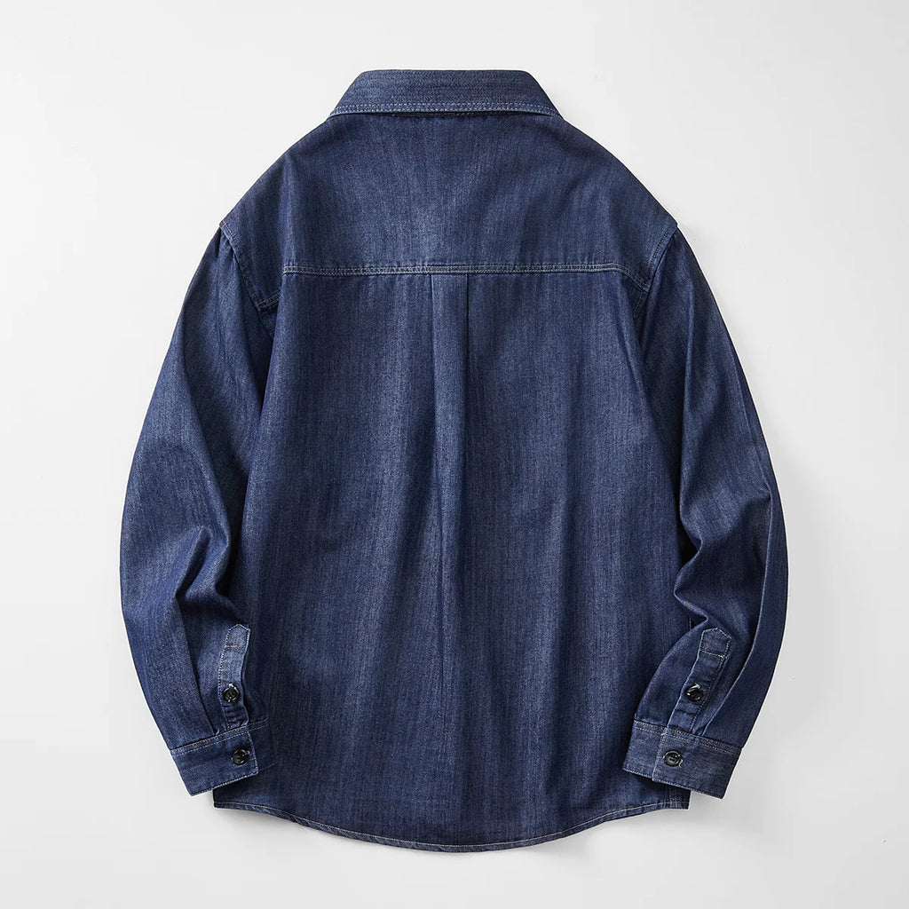 Men’s Casual Cargo Denim Shirt – Heavyweight Vintage Button-Down Workwear Shirt