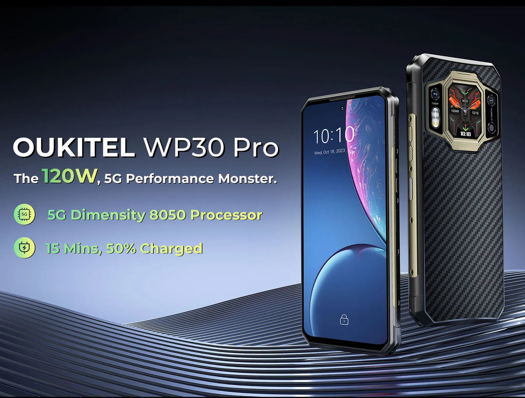 OUKITEL WP30 Pro 5G Rugged Smartphone Android 13 – 24GB + 512GB, Dual Display, 11000mAh, 120W Fast Charge