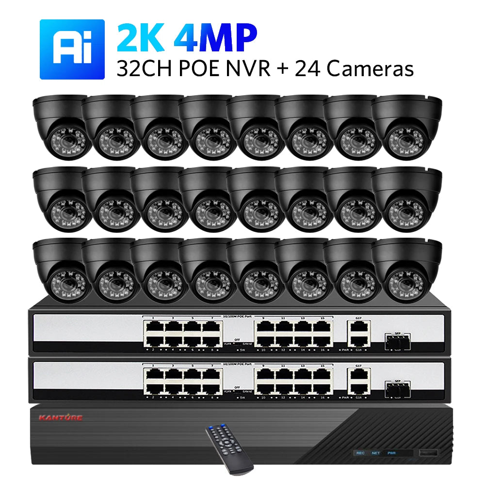KANTURE 32CH 8MP 4K CCTV Camera System with AI Human Detection – Indoor & Outdoor POE Dome Cameras, Night Vision Security Kit
