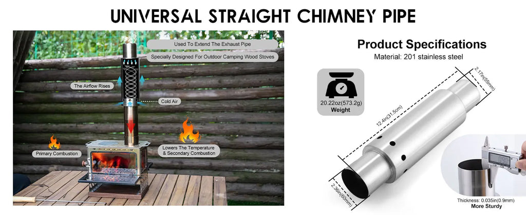 Outdoor Fire Wood Stove Chimney Pipe – Portable Stainless Steel Stove Accessory for Camping & Home Use