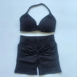 Women’s 2-Piece Seamless Gym Set – Strappy Yoga Bra & High-Waist Scrunch Shorts Workout Suit thumbnail 27