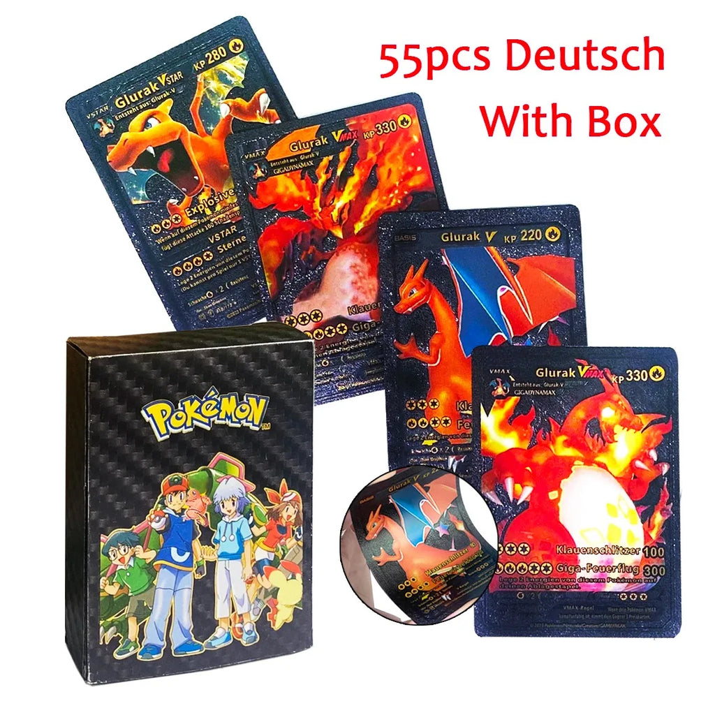 Pokemon VMAX & GX Gold Foil Flash Cards – Pikachu, Charizard, Multilingual Game Battle Collection