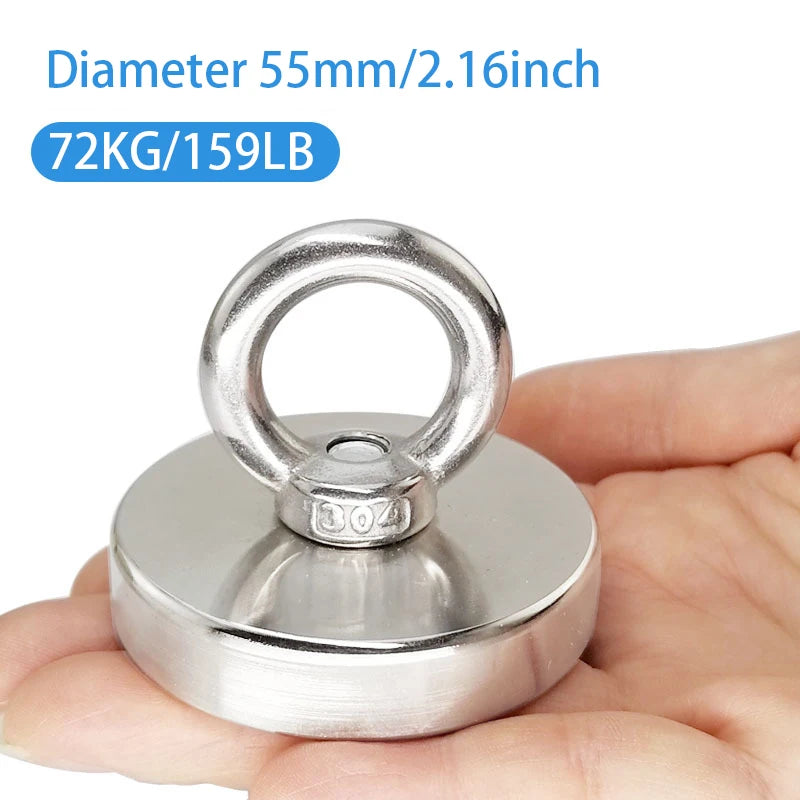 Super Strong Fishing Magnet – Heavy Duty Salvage Search Magnet with Eyebolt | Powerful Permanent Magnet for Treasure Hunting & Recovery