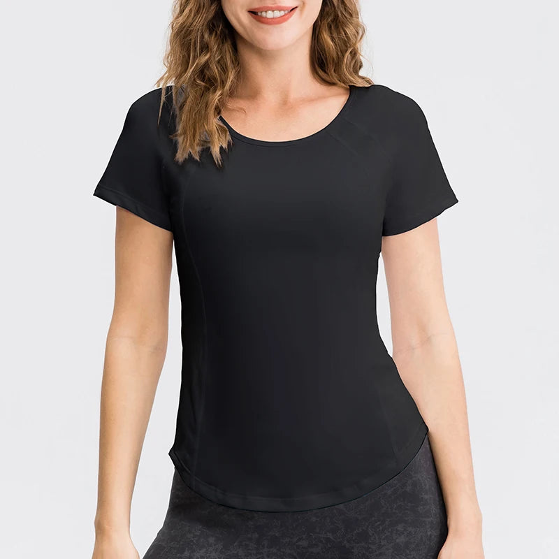 Women’s Breathable Quick-Dry Yoga Top – Short Sleeve Fitness & Workout T-Shirt