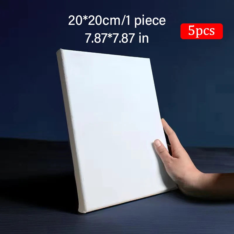 5pcs White Blank Square Artist Canvas Wooden Frame Cotton Boards for Oil, Acrylic & Watercolor Painting