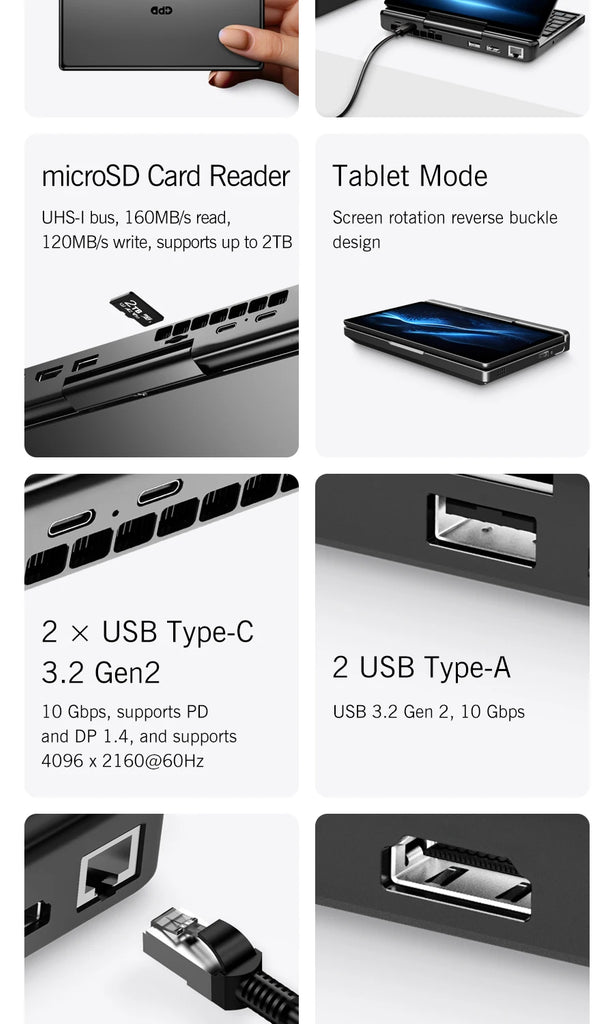 GPD MicroPC 2 Handheld Mini Laptop 7" Touch Screen 16GB RAM 512GB SSD Windows 11
