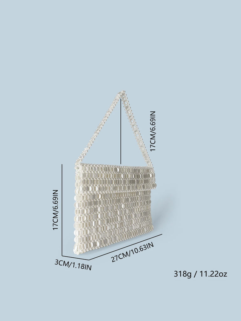 Retro Silver Sequin Metal Handwoven Shoulder Bag – High-End Women’s Square Handbag