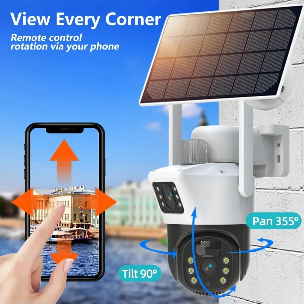 100% Wire-Free Solar PTZ Dual Lens 12.5" LCD Monitor 10CH WiFi NVR 8MP 4K Wireless Home Security Camera System