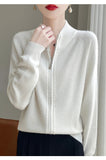 100% Wool Women’s Zipper Turtleneck Sweater – Casual Loose Knit Cardigan for Autumn/Winter thumbnail 22