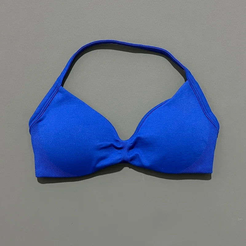 Strappy Backless Sports Bra for Women – Push-Up Yoga & Gym Top with Removable Cups