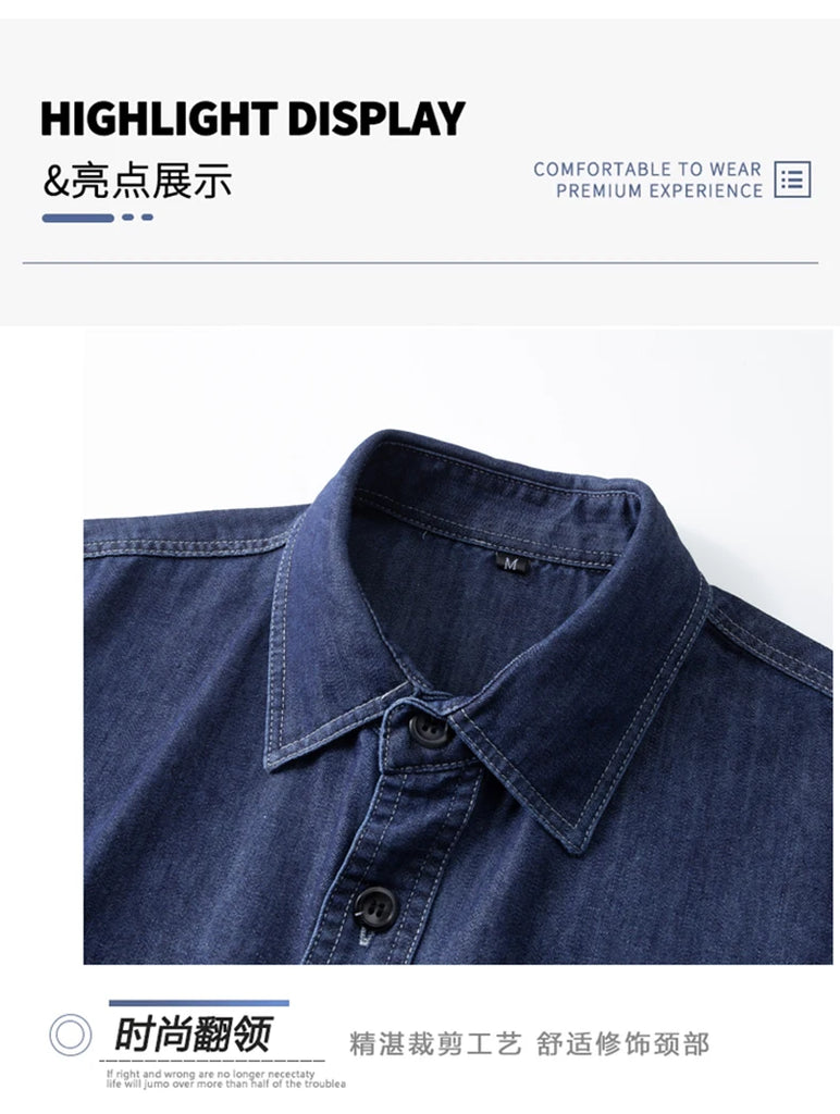 Men’s Casual Cargo Denim Shirt – Heavyweight Vintage Button-Down Workwear Shirt
