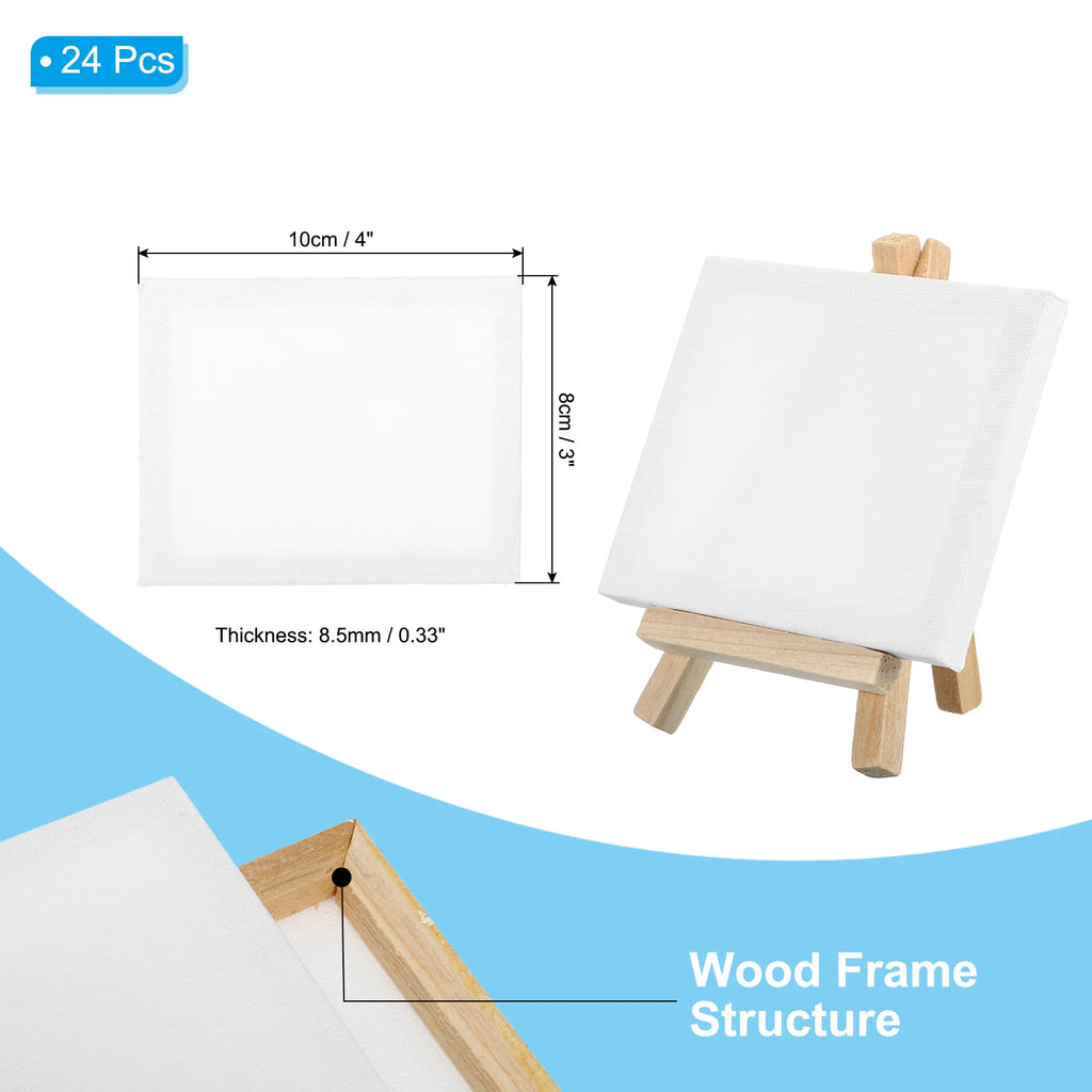 12/24Pcs Mini Canvas Board and Wood Easel Set