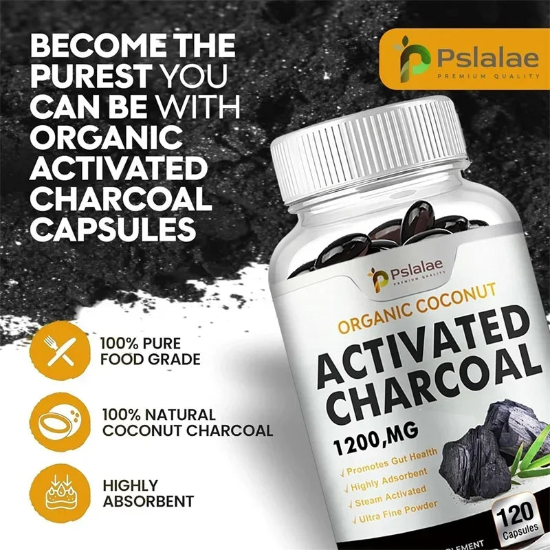 Activated Charcoal Capsules for Gut Health, Bloating and Gas Relief – Digestive Detox and Colon Cleanse Supplement – 30/60/120 Capsules