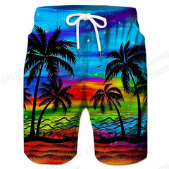 Kids 3D Coconut Tree Surfing Board Shorts – Boys & Girls Beach Swim Trunks