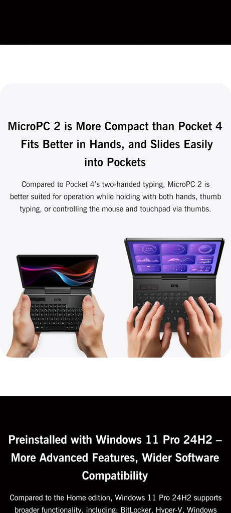 GPD MicroPC 2 – 7-Inch Mini Laptop with Intel® Core™ i3-N300/N250, 16GB RAM & 512GB SSD – Ultra-Portable Windows 11 Pocket Computer