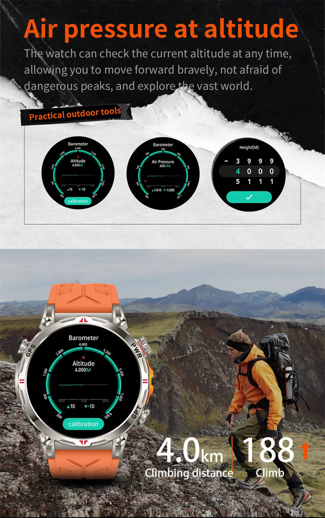 Outdoor Sports Smartwatch for Men – GPS, 1.56-inch AMOLED, 5ATM Waterproof, 650mAh Battery, Compass & HD Call