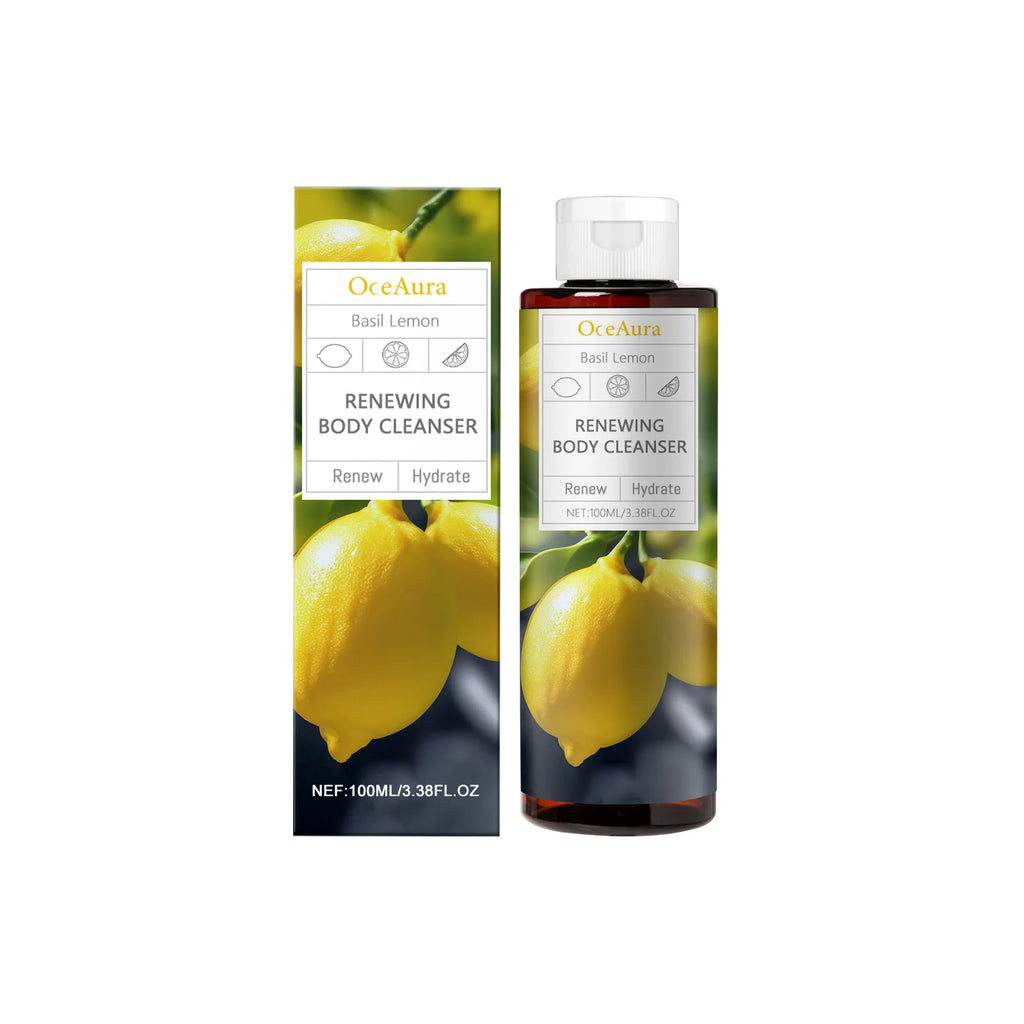 OceAura Basil Lemon Shower Gel & Body Lotion Set – Exfoliating Deep Cleansing, Moisturizing, Brightening & Smoothing Body Care
