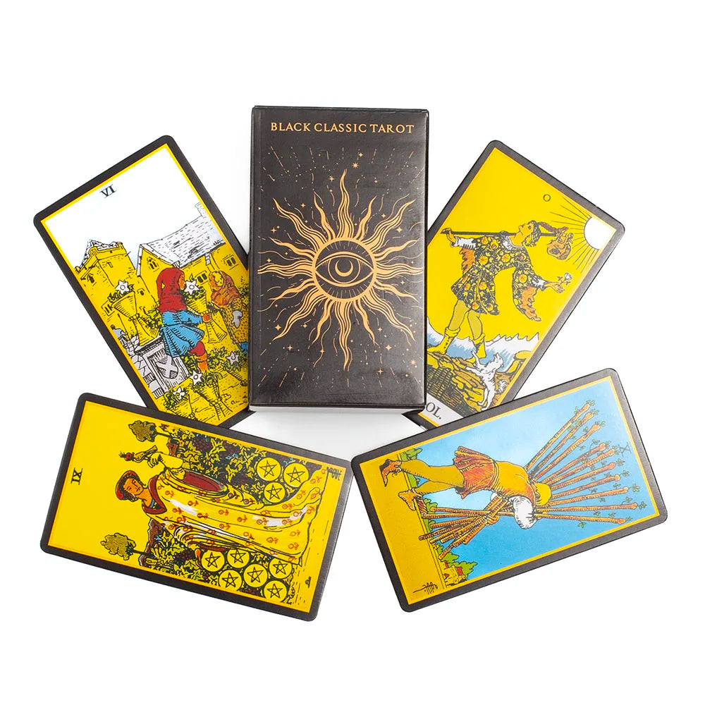 Black Classic Tarot Cards Deck – 78 Card Fortune Telling Set with Guidebook