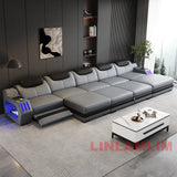 Modern L-Shaped Leather Sectional Sofa Bed with Adjustable Headrests, LED Lights, Storage & USB Ports thumbnail 23