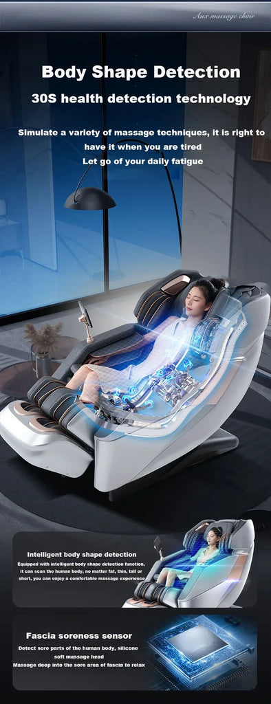 Luxury 4D Zero Gravity Full Body Massage Chair with SL Track, Heating & Bluetooth