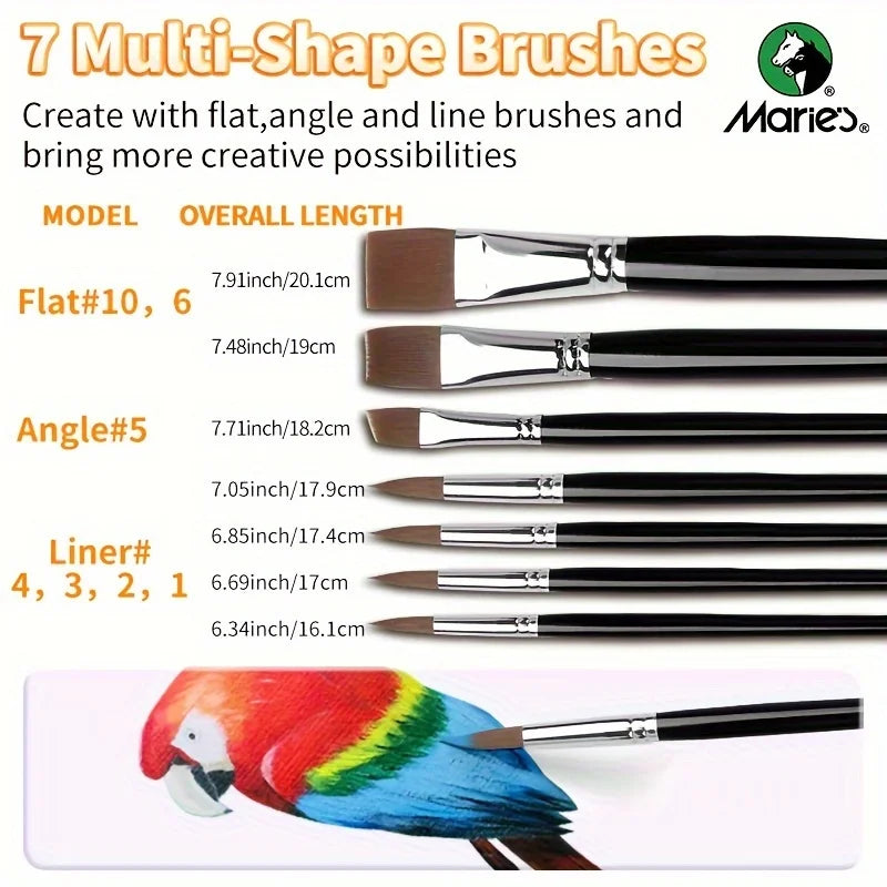 Marie's 20pcs Acrylic Paint Set – 12 Colors with 7 Brushes & 1 Palette for Canvas, Wood, Stone – Artists & Adults