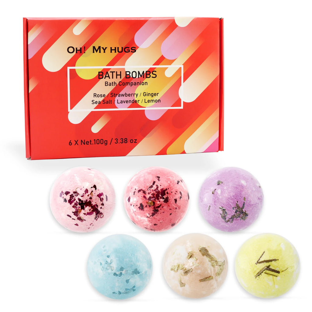 6Pcs Lavender Epsom Salt Bath Bomb Set – Muscle Relaxation Self Care Spa Gift for Women