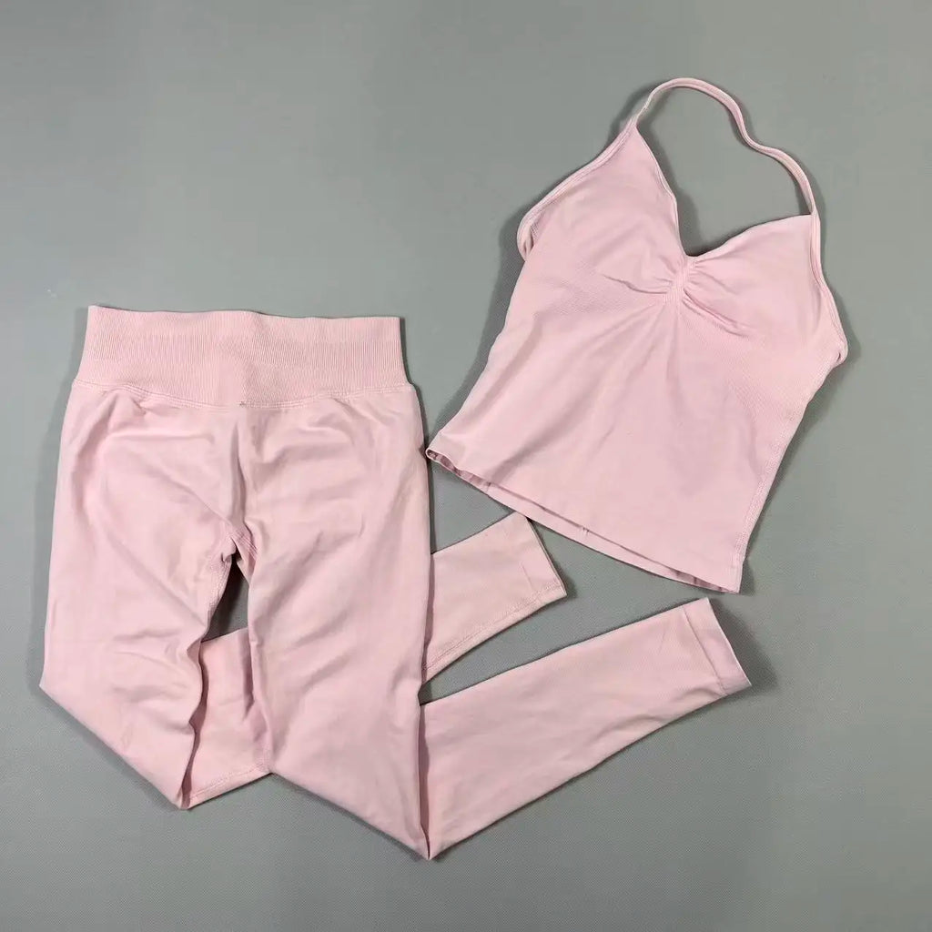 Women’s Seamless Yoga Gym Set – Backless Tank Top & High Waist Scrunch Shorts (2PCS)